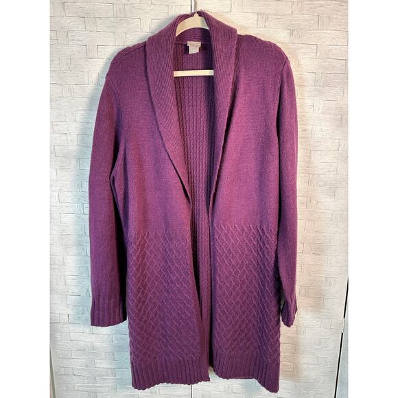 Chico’s womens cardigan purple long open front cozycore tradMom coastalcore - Picture 1 of 7